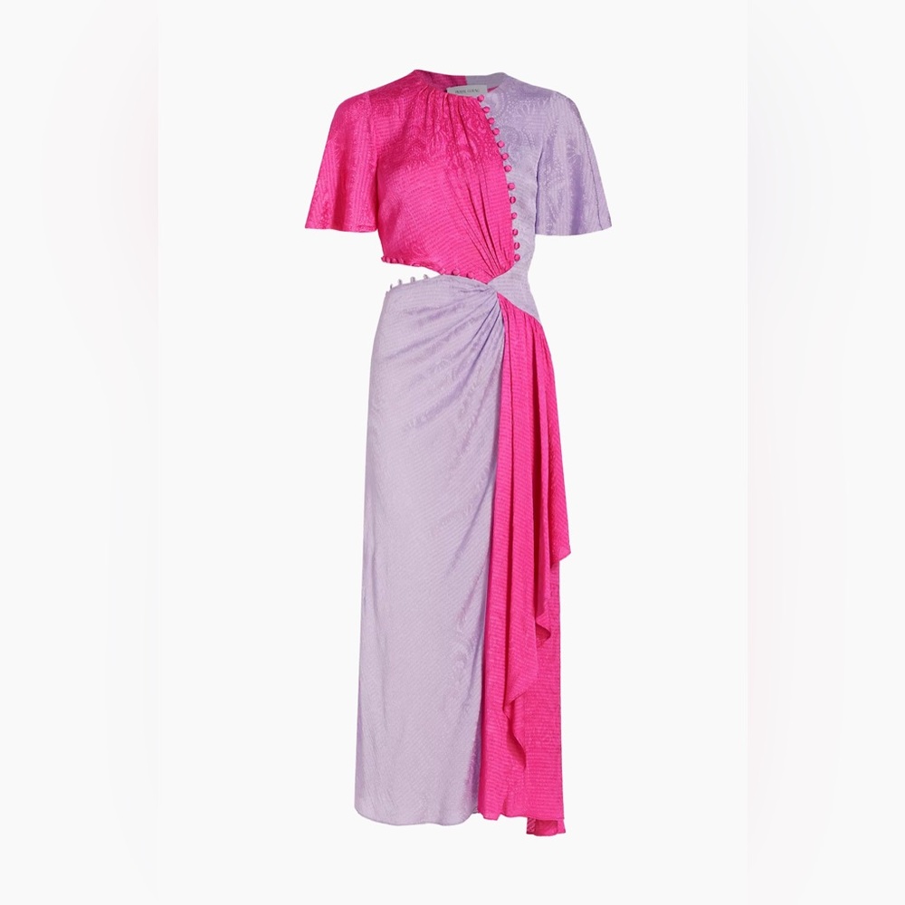 Bicolor Cutout Flutter-Sleeve Maxi Dress